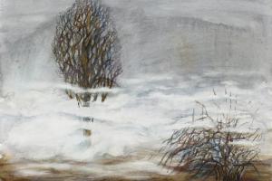 картина пейзаж акварель туман дерево философия 