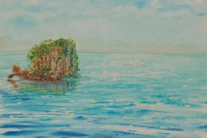 картина пейзаж море остров замок тишина 