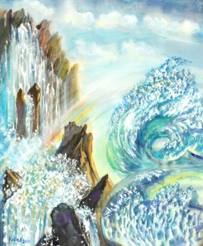 пейзаж картина вода водопад море волна 