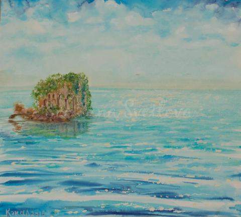 картина пейзаж море остров замок тишина 